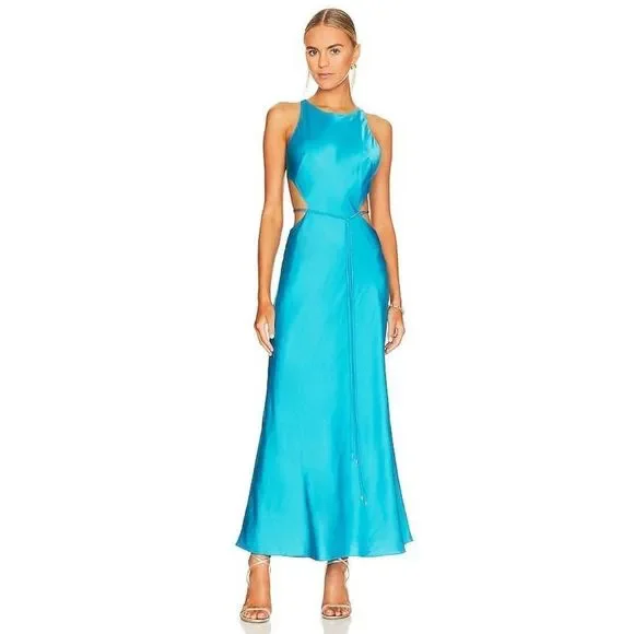 alexis lune cut-out satin maxi dress $595 Alexis Women's Blue Lune Cut Out Satin Maxi Dress Size L